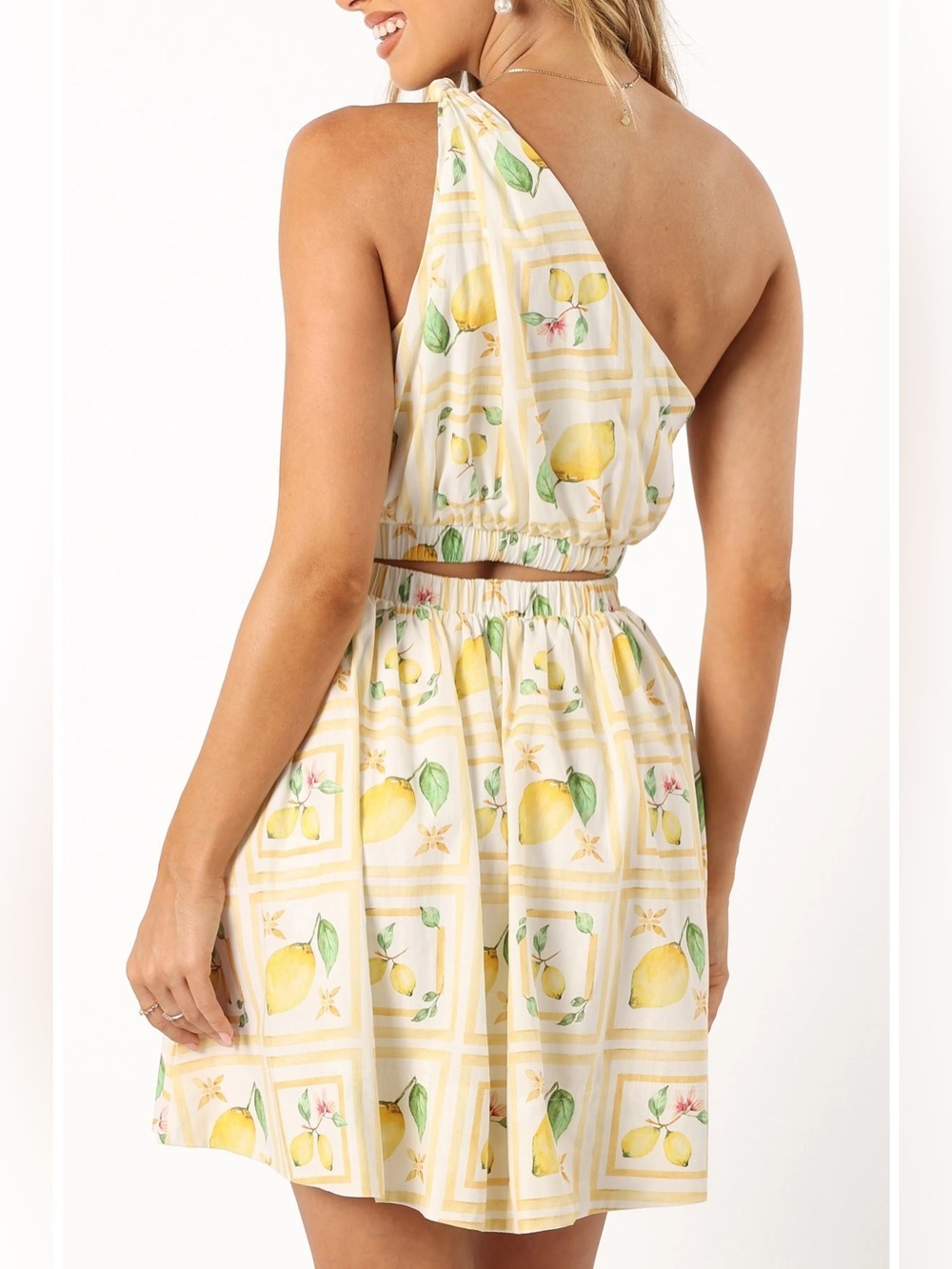 Petal & Pup Cintrico One Shoulder Lemon Print Mini Dress L NWT - Picture 3 of 9